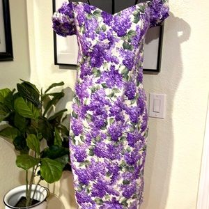 BERNIE DEXTER LILAC FLORAL SHEATH DRESS SZ LARGE